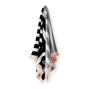 Corner Stripe Beach Towel | Black & Pink