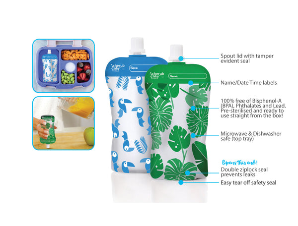 Reusable Baby Food Pouches | Toucan Blue + Rainforest Green